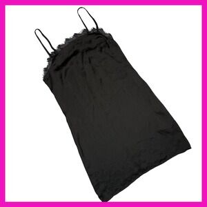 Hollister Black Mini Slip Dress Lace Trim Spaghetti Strap XS‎ Casual Party